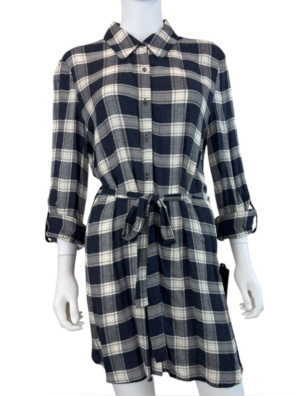 Cremieux NWT Blue Plaid Shirt Dress Size L